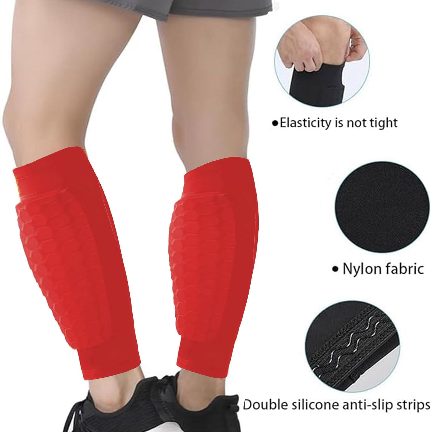 Shin Guards for Soccer, Lightweight Shin Pads for Kids Youth & Adult - Football Shin Defender Protective Gear, Comfortable Breathable Leg Guards.(1, Red, Medium) image number 4