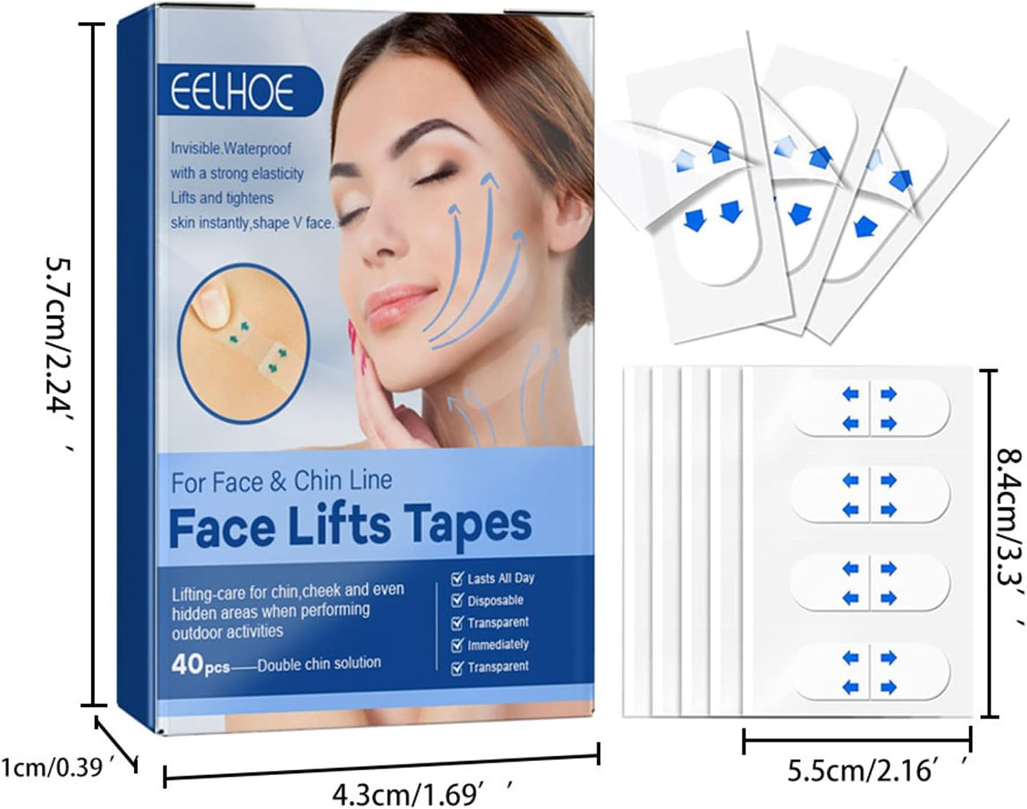 RAYWE 40PCS V Face Invisible Tape Face Lifting Firming Adhevise Tape Skin-Friendly Soft Elastic Waterproof Lasting Lifting Patch image number 1