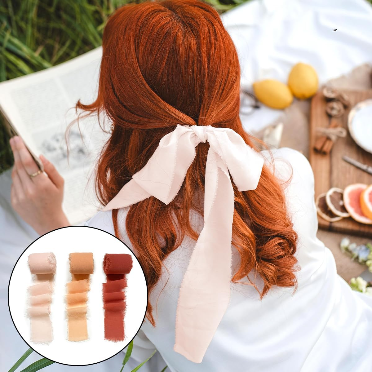 Chiffon Ribbons, 3 Rolls Handmade Fabric Chiffon for Wedding Invitation, Flower, Bouquet, Gift Wrapping, DIY Crafts (4Cm X 5M/1.57In X 16Ft) image number 5