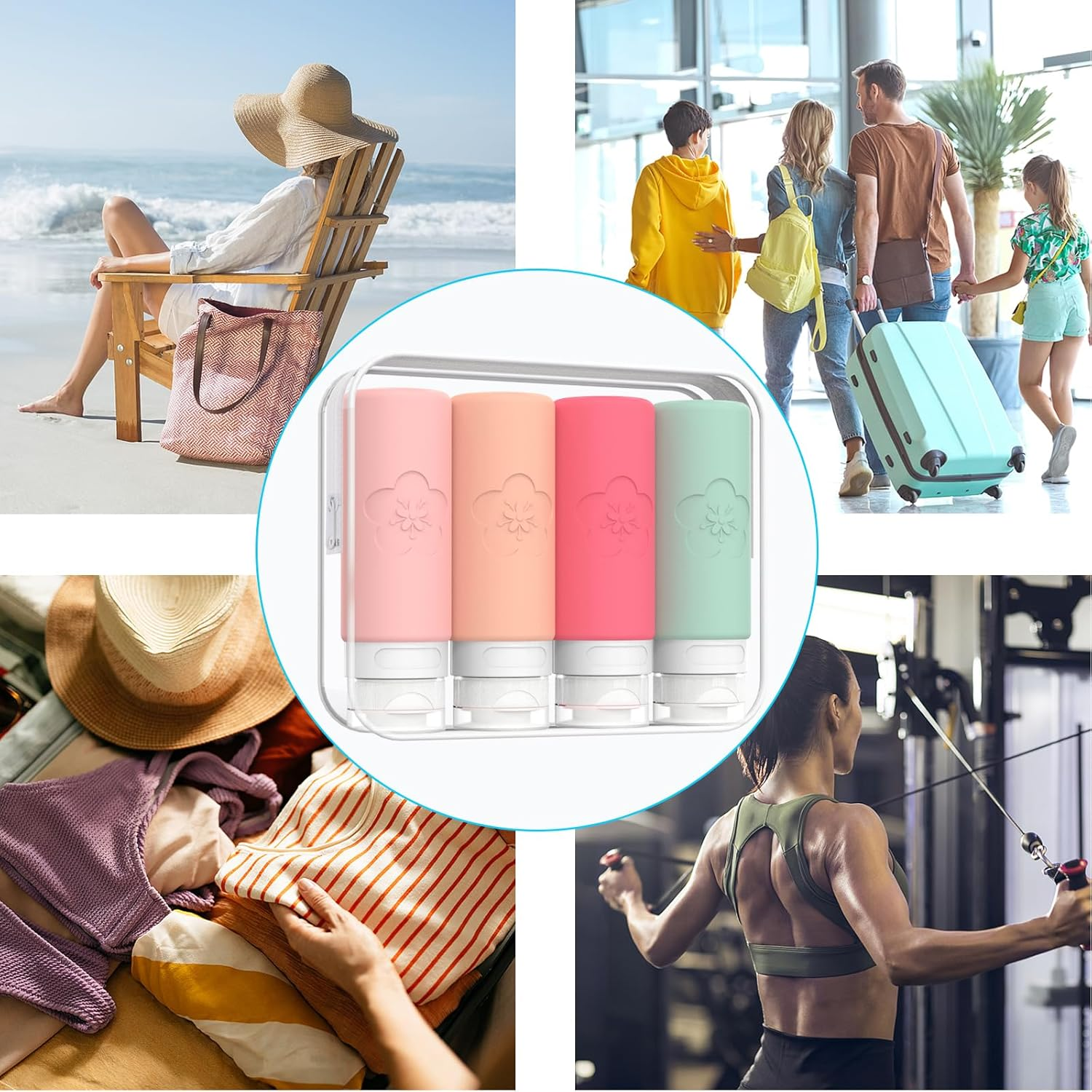 100Ml Silicone Travel Bottles for Toiletries, 4 Pack Leak Proof Refillable Squeezable Containers with Clear Zipper Bag and Labels, Portable Travel Essentials 3Oz for Shampoo Conditioner - Blue-Grey image number 5