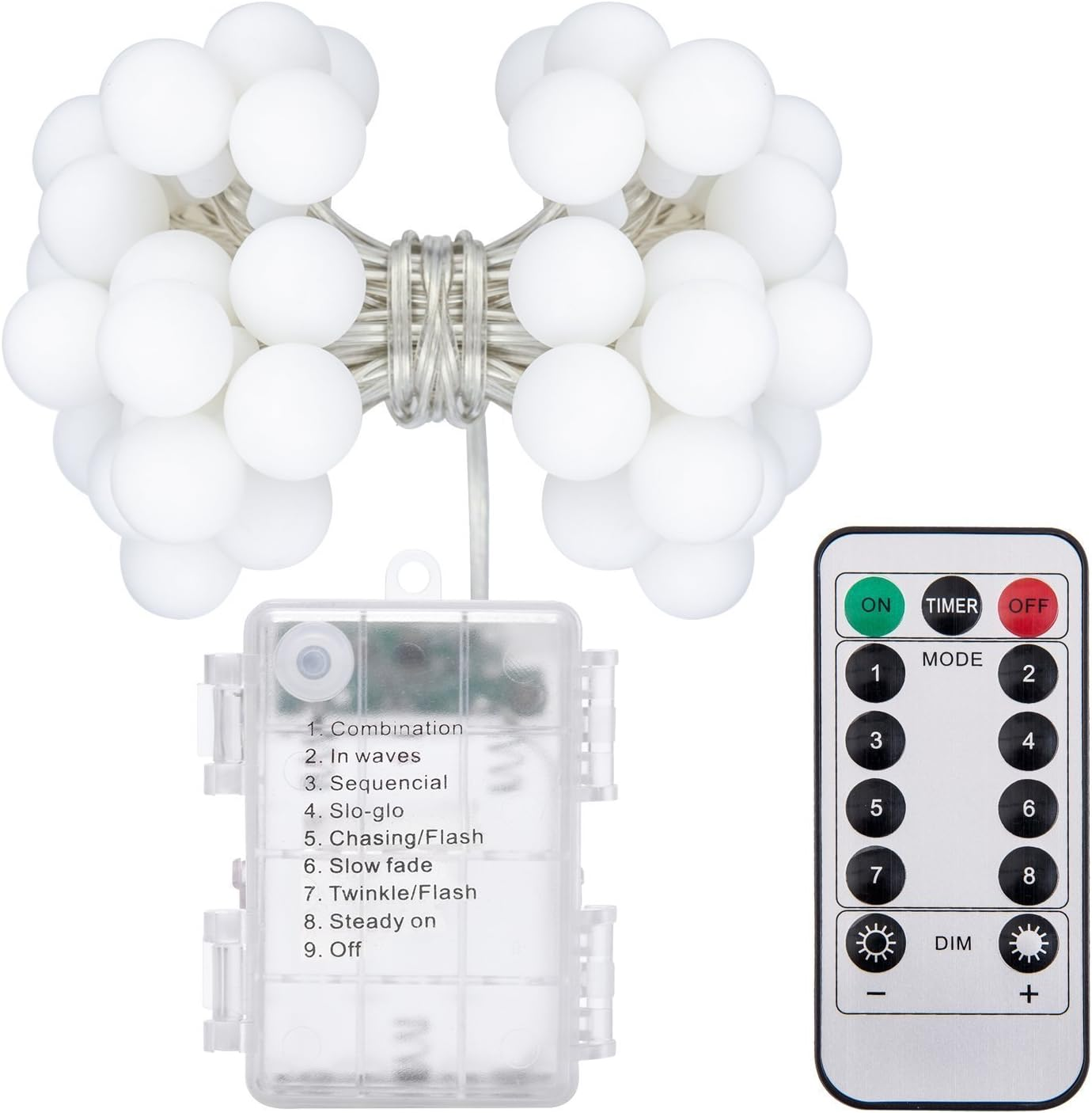 Beedove Globe Fairy Lights, 23FT 50 LED Battery Powered Ball String Lights 8 Modes Dimmable for Wedding Garden Christmas Tree Decor Indoor Outdoor Party Decor (Warm White) image number 4