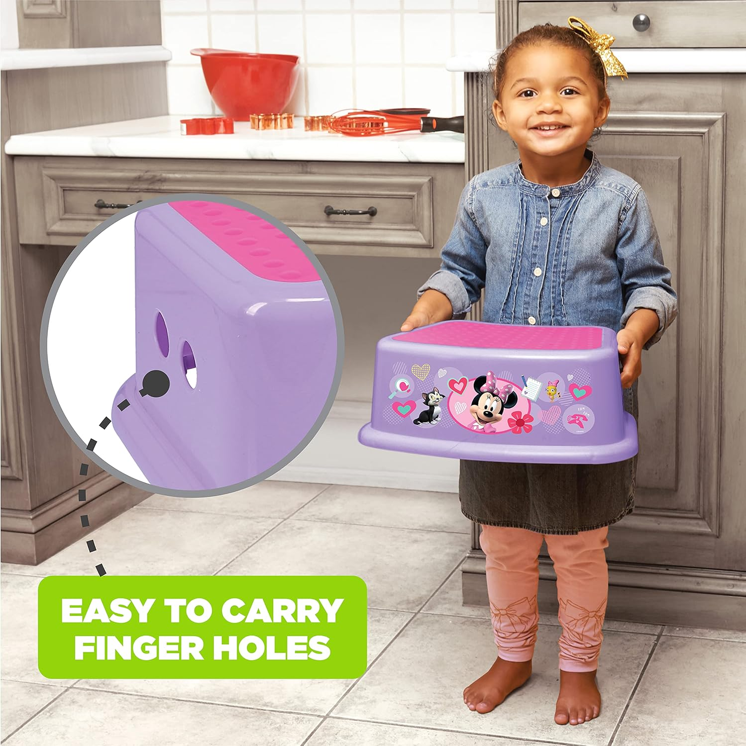 Disney Minnie Mouse Happy Helpers Bathroom Step Stool for Kids Using the Toilet and Sink, Pink and Purple, 12.1"X4.7"X9.4" image number 4