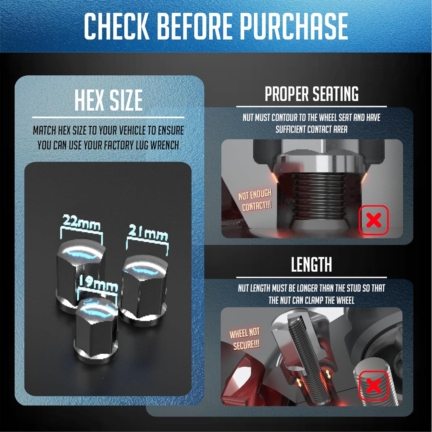 Wheel Accessories Parts 16 Pcs M10X1.25 Thread Flat Seat 28Mm 1.10" Long Lug Nuts Chrome 14Mm Hex Fits Yamaha Viking Wolverine image number 2