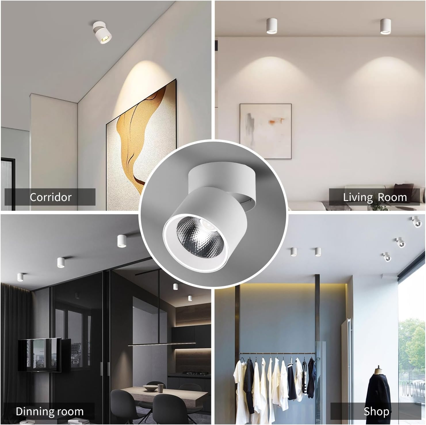 LED Ceiling Spotlight, 10W COB Downlight with 360&deg; Rotation, 4000K Natural White, CRI95, Surface Mount for Bedroom & Artwork (4000K-1PACK)