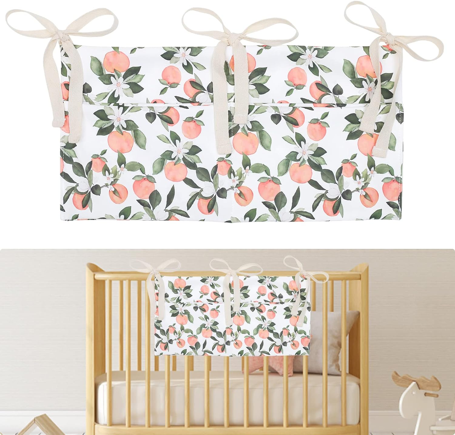 Winmany Baby Crib Organizer Cot Caddy Bed Storage Bag 2 Pockets Bedside Hanging Diaper Nursery Organizer for Diapers Toys Clothing (Orange) image number 2
