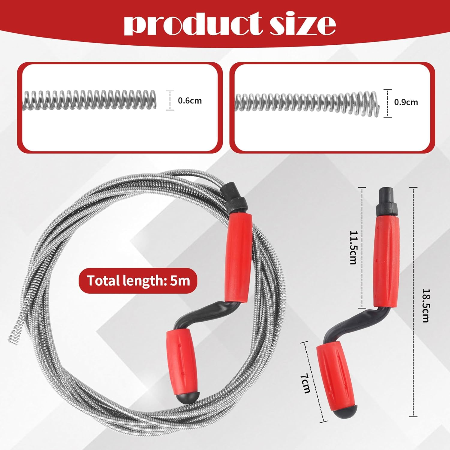 Pipe Cleaning Spiral 5 M X 6 Mm Drain Cleaner Spiral, Flexible Drain Spiral Pipe Cleaner for Kitchen, Bathroom, Shower, Sink, Stubborn Blockages Removal image number 4