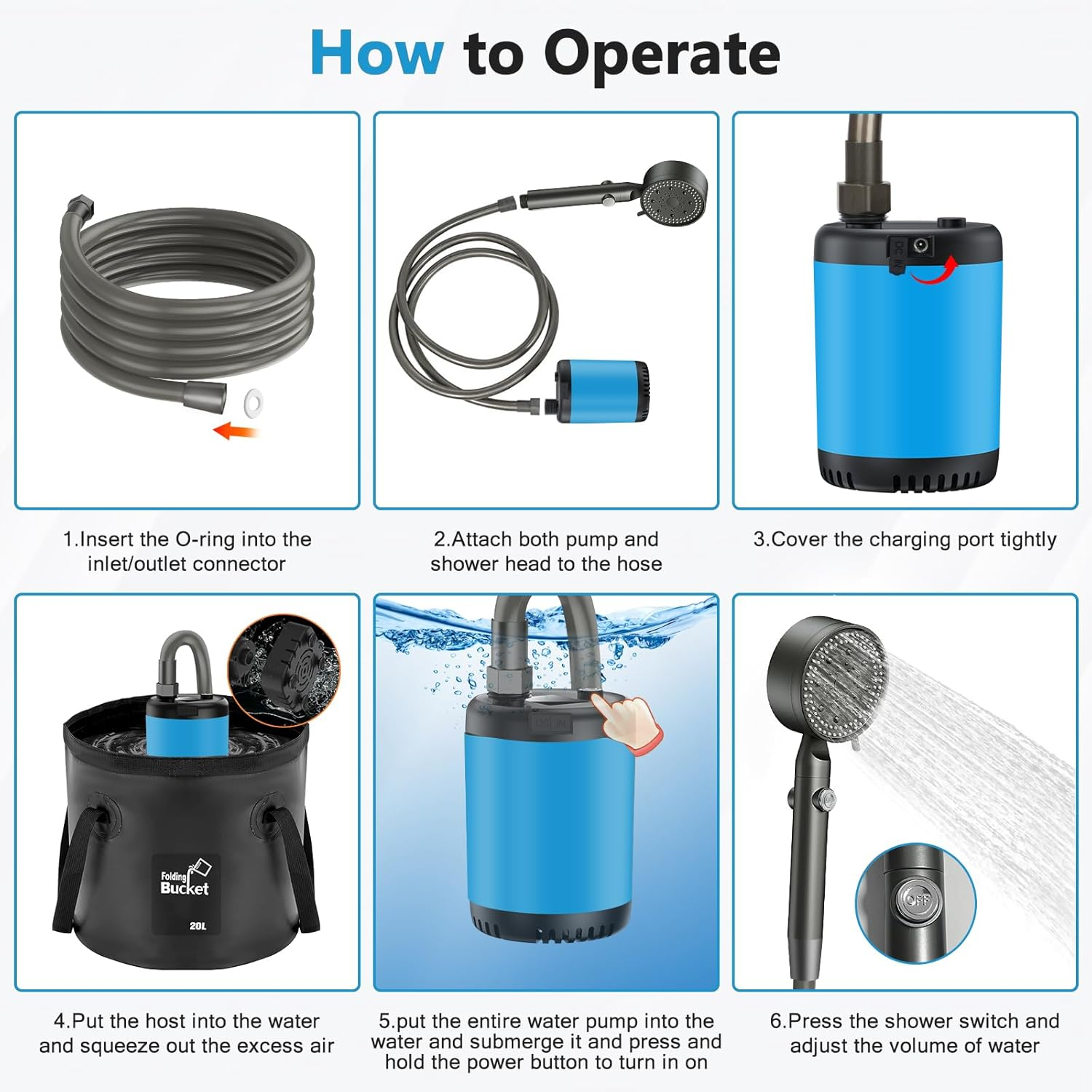 Portable Camping Outdoor Shower, 10000Mah Rechargeable Electric Shower Pump Intelligent Digital Display 5 Shower Modes & IPX8 Waterproof