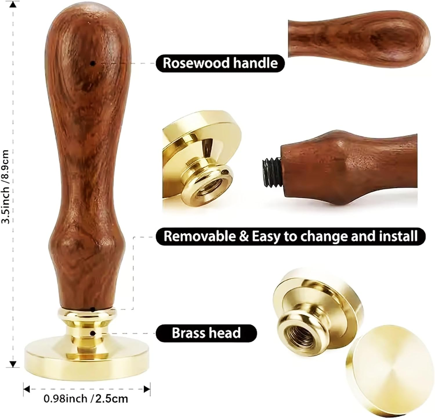 Mytoau12Pcs Wax Seal Stamp Set,12 Styles Sealing Wax Stamp Heads & 1 Pcs Brown Wooden Handle,Vintage Brass Head Sealing Stampers Various Patterns for Envelopes Invitations Cards Gifts Decoration image number 2