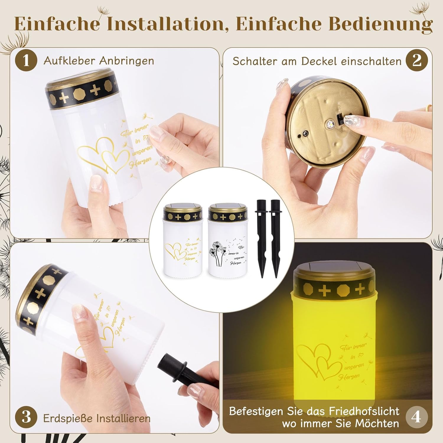 YYSWSAKY 2 Pack Solar LED Grave Light Solar Weatherproof Grave Lights for Outdoor Use LED Grave Light with Twilight Sensor Grave Candles White Forever in Our Hearts image number 6