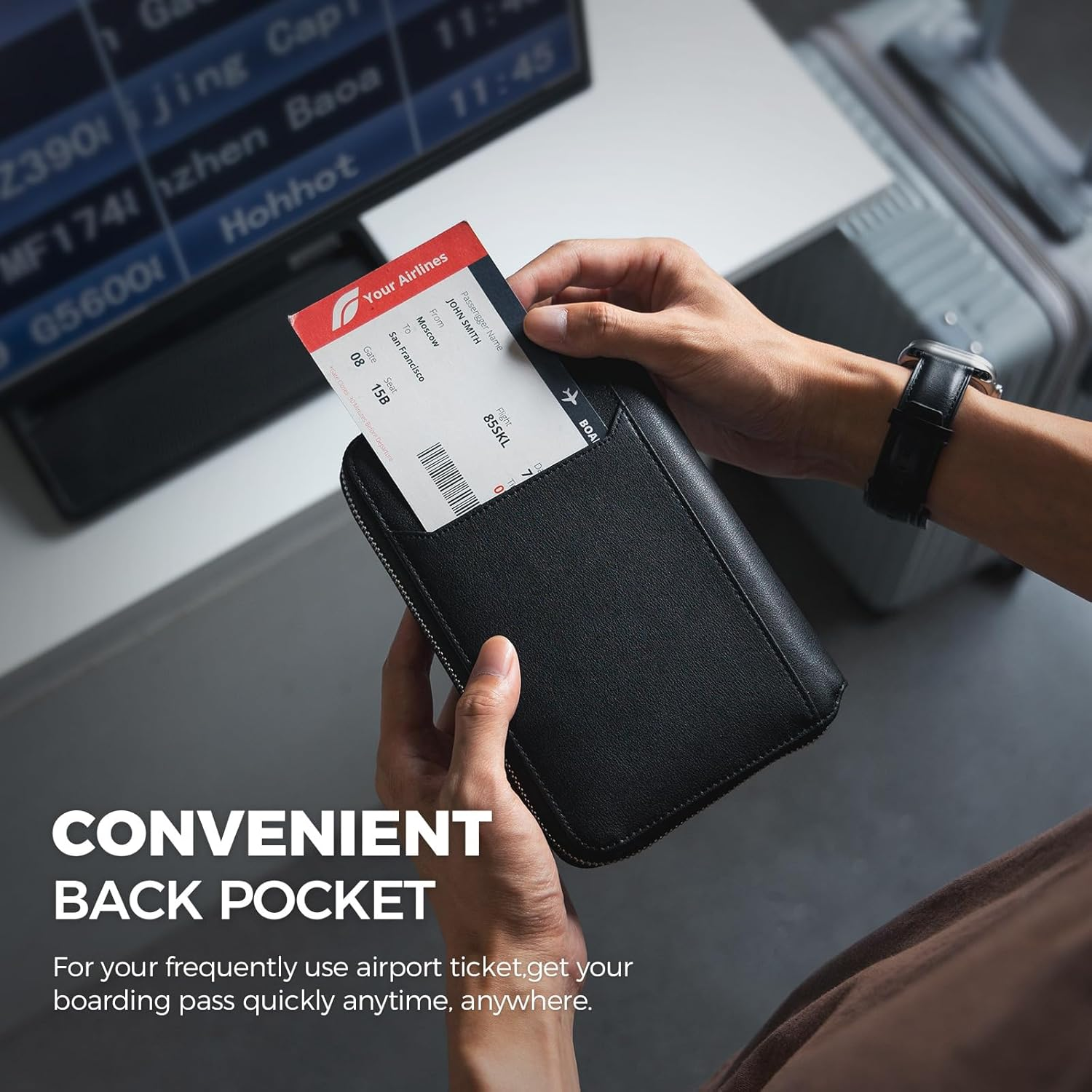 VULKIT Leather Passport Holder for 4-8 Passports Family Passport Wallet with Zipper Travel Documents Organizer for Men or Women(Black) - Brown image number 4