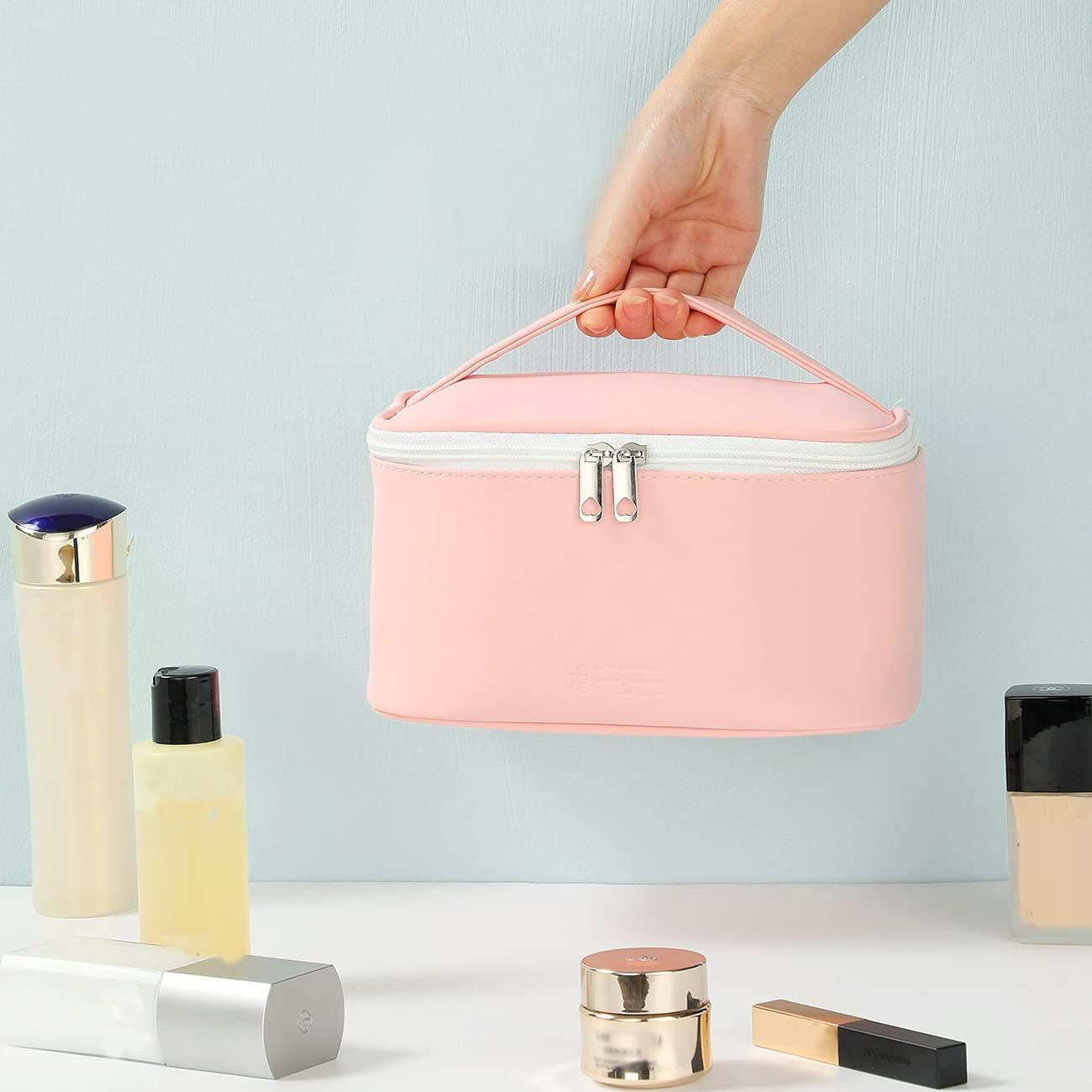 Custelen Waterproof Light Pink Makeup Bag &ndash; Small Cosmetic Organizer Pouch with Zipper for Women and Ladies image number 6