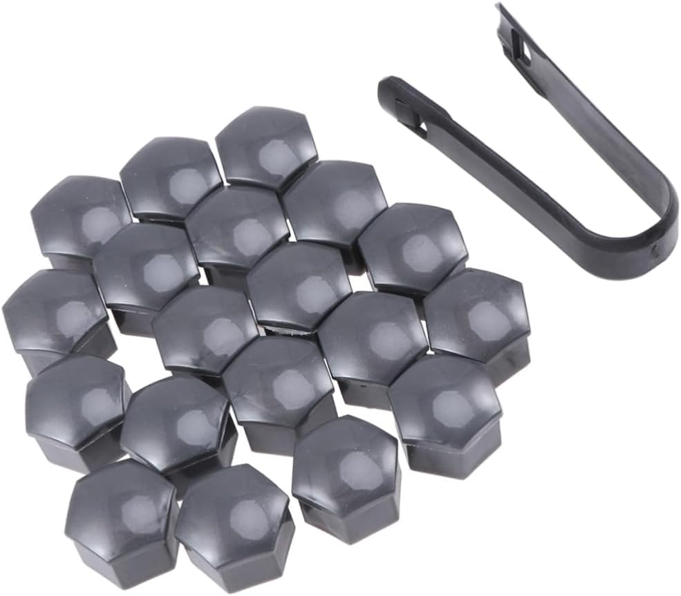 PRETYZOOM Universal Automotive Wheel Lug Nut Covers 21Mm Set with Clips Sturdy Grey Hexagonal Protectors for Enhanced Wheel Appearance