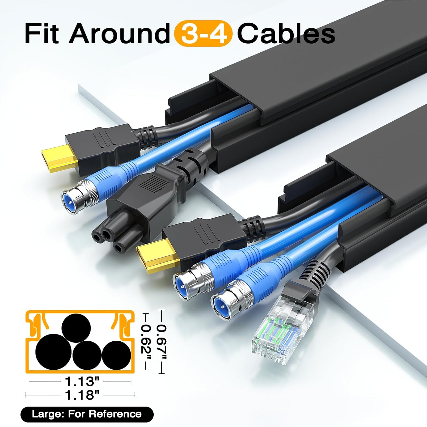 Delamu 157In Cord Hider, Cord Cover Wall Cable Management, Paintable Wire Cover for Cords, Cable Hider Raceway Kit, Cable Cover Concealer, Wire Hiders for TV on Wall, 10 X L15.7 W1.18 H0.6In, Black image number 1