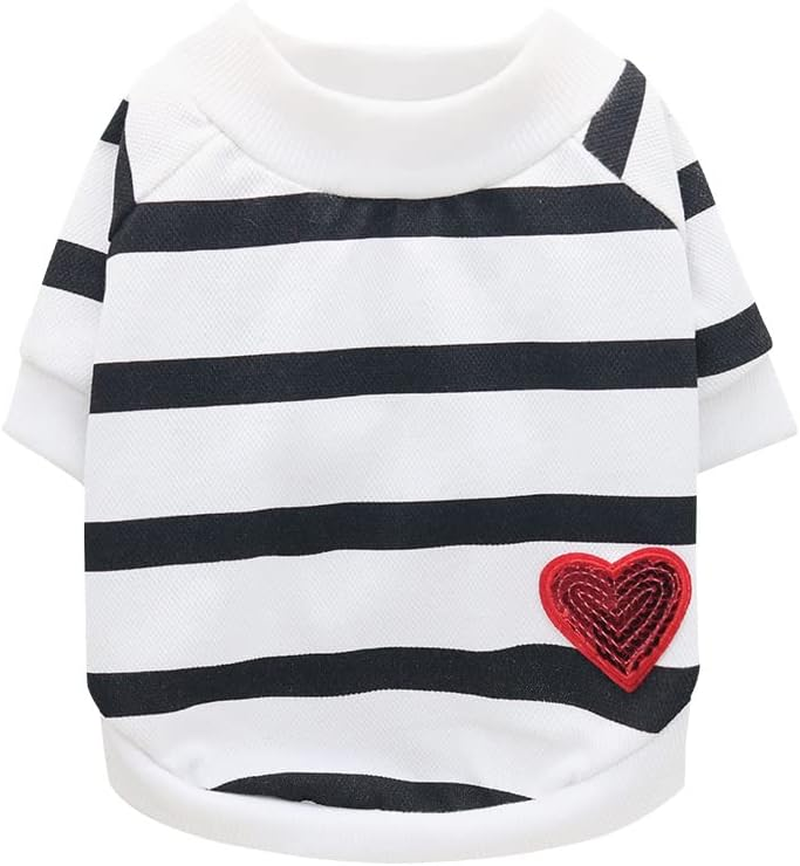 Pet Dog Striped T-Shirt Dogs Cats Vest Spring Summer Pet Apparel Tee Shirt Suitable for Small and Medium Large Pets (White, S) image number 4