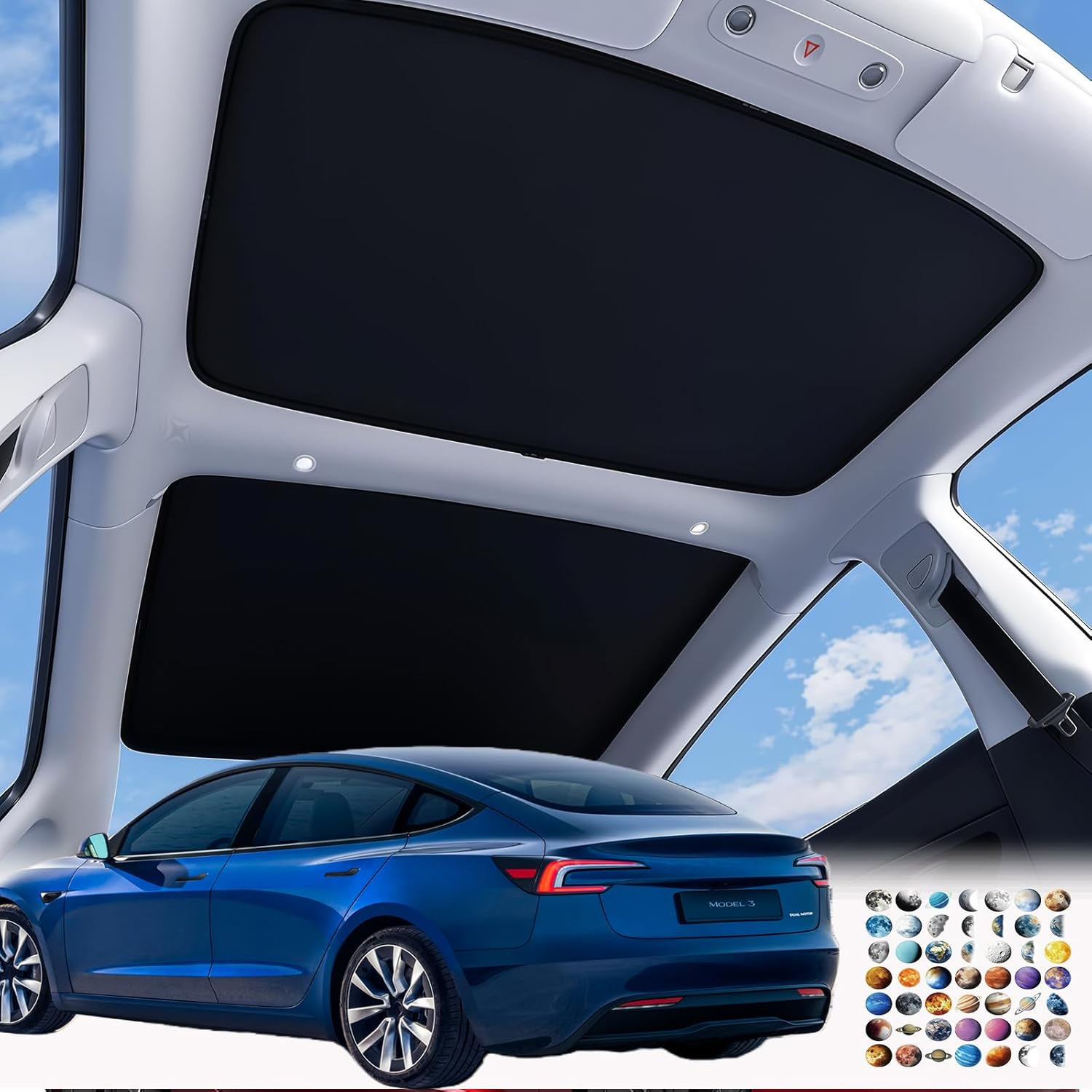 Tesla Model 3 Roof Sunshade,Nano Ice-Crystal Coatings,High-Strength Memory Metal Frame,Fit Panoramic Glass Roof Sun Shade,Accessories for Tesla Model 3 2025&ndash;2024 Highland,2Pcs(Gray)