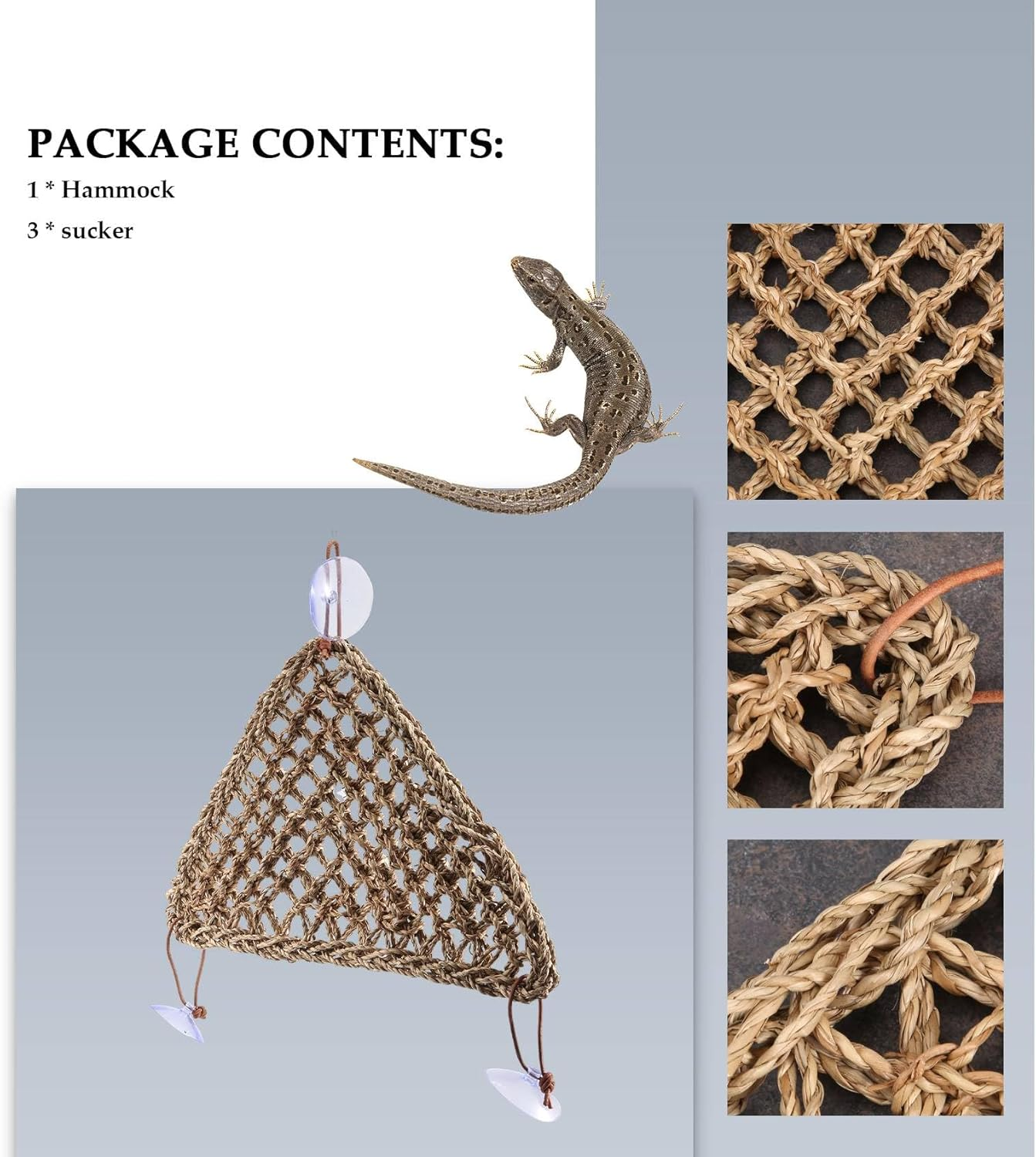 Bearded Dragon Hammock Lizard,100% Natural Seagrass Fibers For,Geckos,Hermit Crabs and Snakes,Triangular and Plastic Terrarium Plant Leaves image number 1