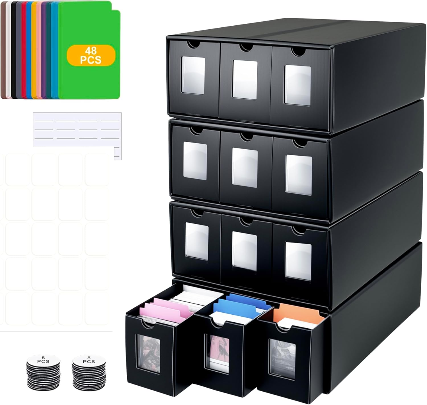 REASROR 12000+ Capacity Trading Card Storage Box for Tcg/Mtg/Sports Cards, with 48 Dividers, Visible Window Design, Labels, Easy to Assemble image number 1