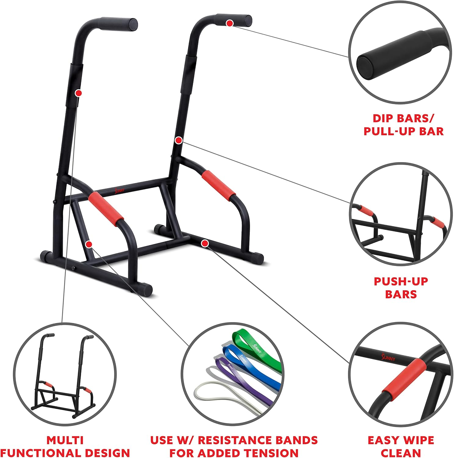 Sunny Health & Fitness Adjustable Multi-Use Dip Station Bar image number 2
