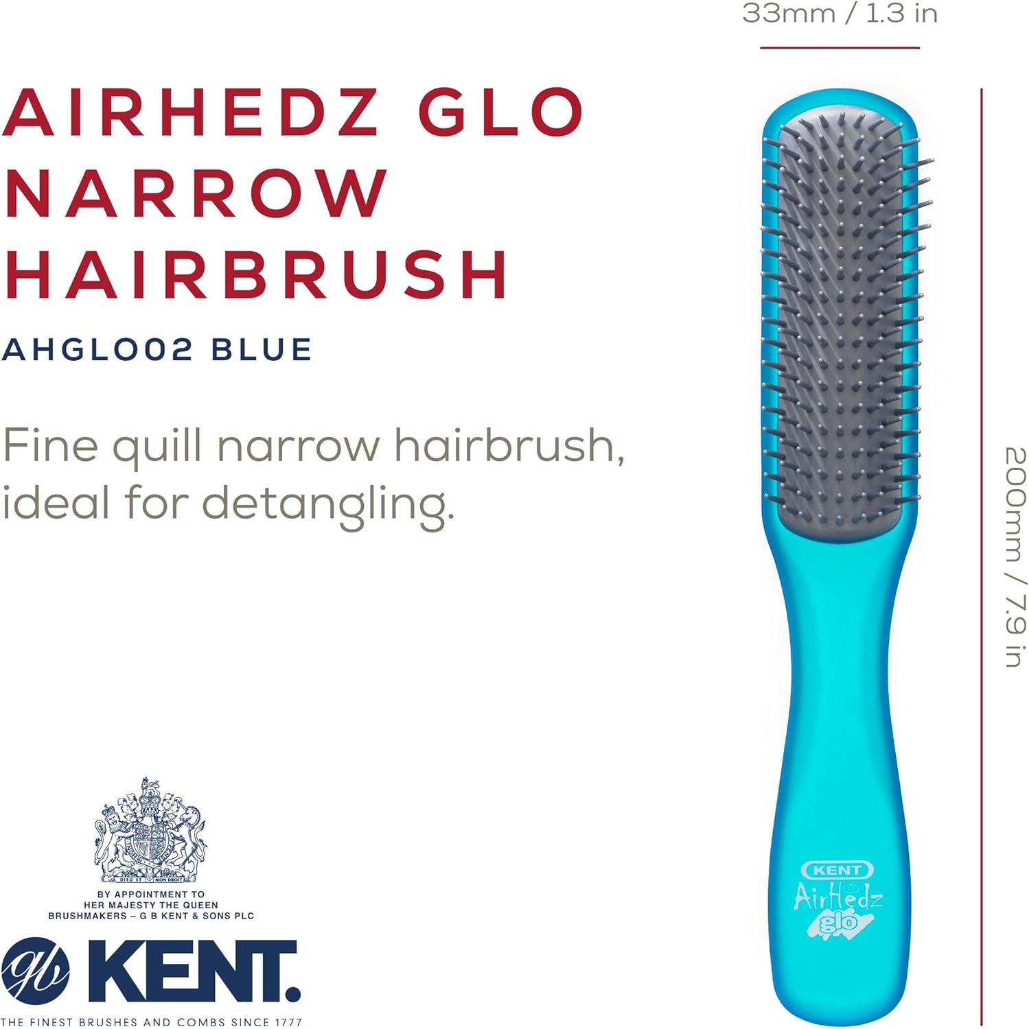 Kent Airhedz Glo Narrow Detangling Brush, Blue image number 2