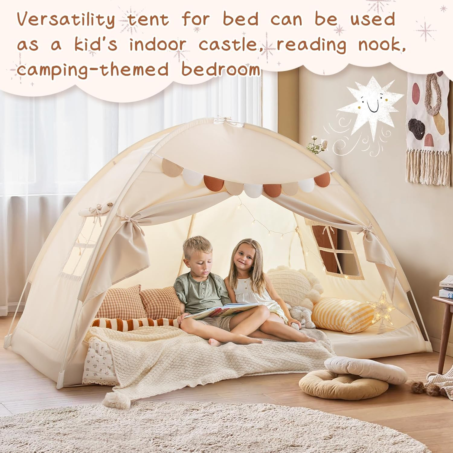 Bed Tent Floor Indoor Privacy Kids Tent on Bed Sleep inside Drafty Room, Twin Bed Tents Blackout Space Tents Indoor Canopy Tents image number 3