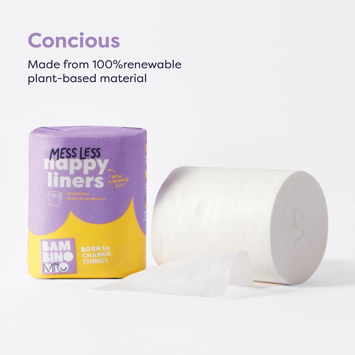 Bambino Mio, Messless Nappy Liners, Biodegradable, Packaging May Vary, 100 Liners (Pack of 5) image number 1