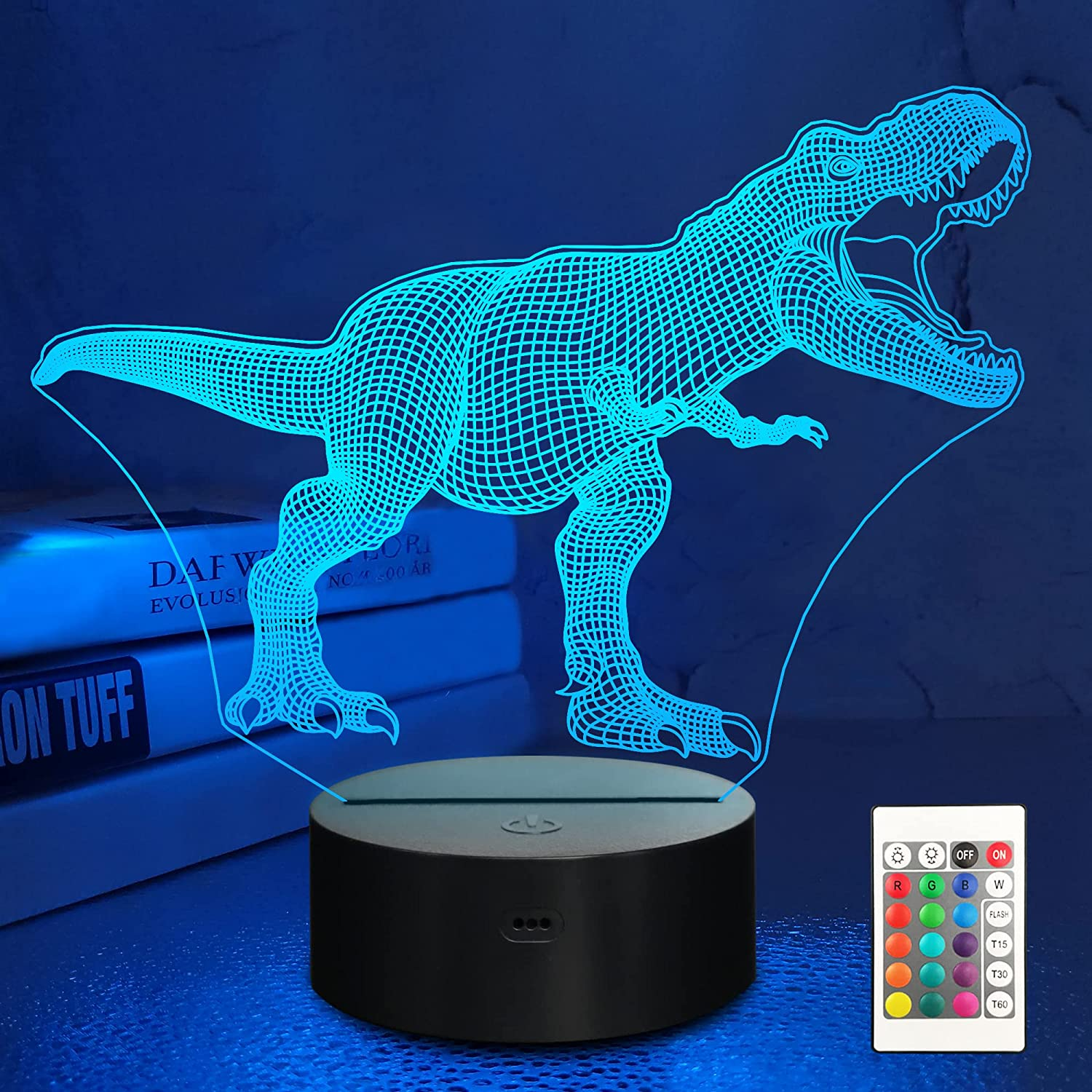 Dinosaur Night Light, Lampeez 3D T-Rex Bedside Lamp with Remote Control 16 Colors Changing Kids' Room D&eacute;cor Birthday Xmas Halloween Gifts for Child Baby Boy image number 6