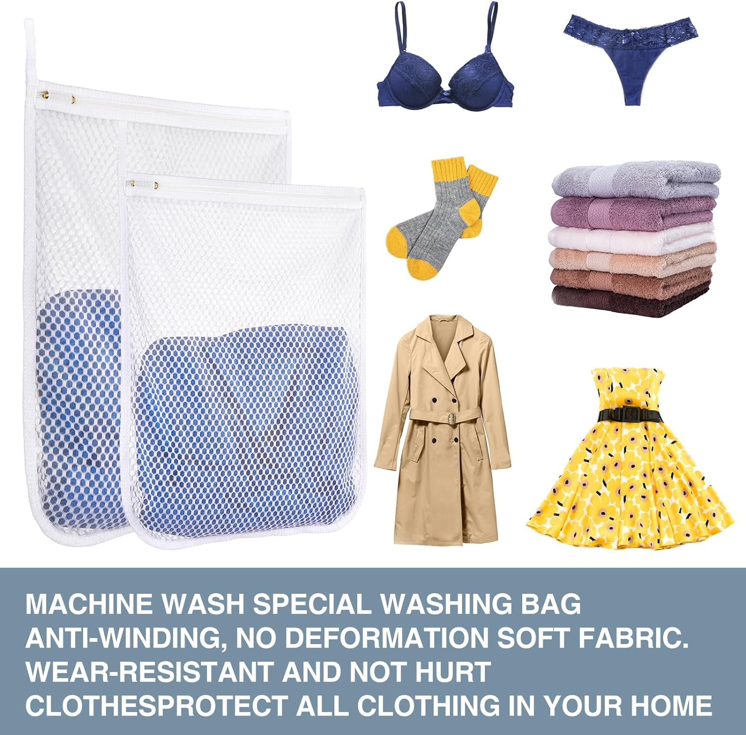 3 Pcs Durable Honeycomb Mesh Laundry Bags for Delicates 12" X 15" (3 Medium) image number 5