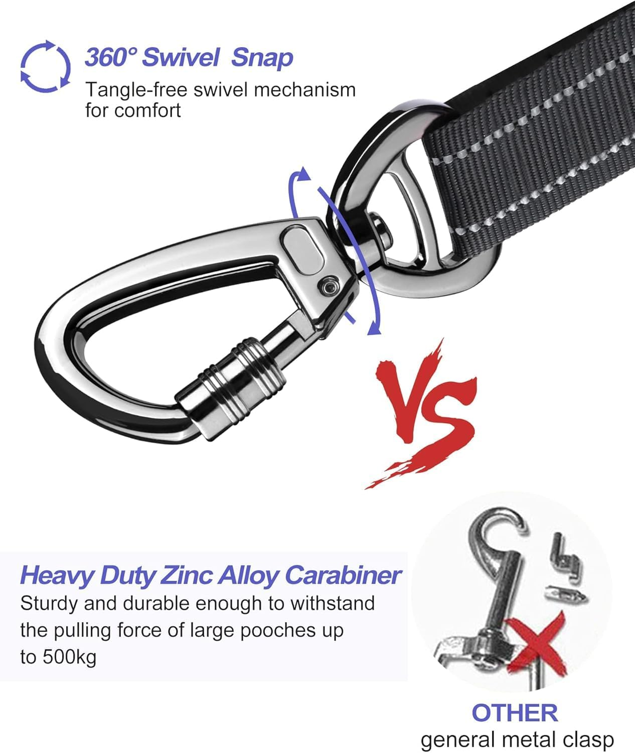 Petavee Dog Seat Belt for Car, Updated 3 in 1 Adjustable Dog Seat Belt for Car with Clip Hook Latch & Buckle, Heavy Duty Carabiner for Safe Travel, Black (25 to 32 Inches) image number 5