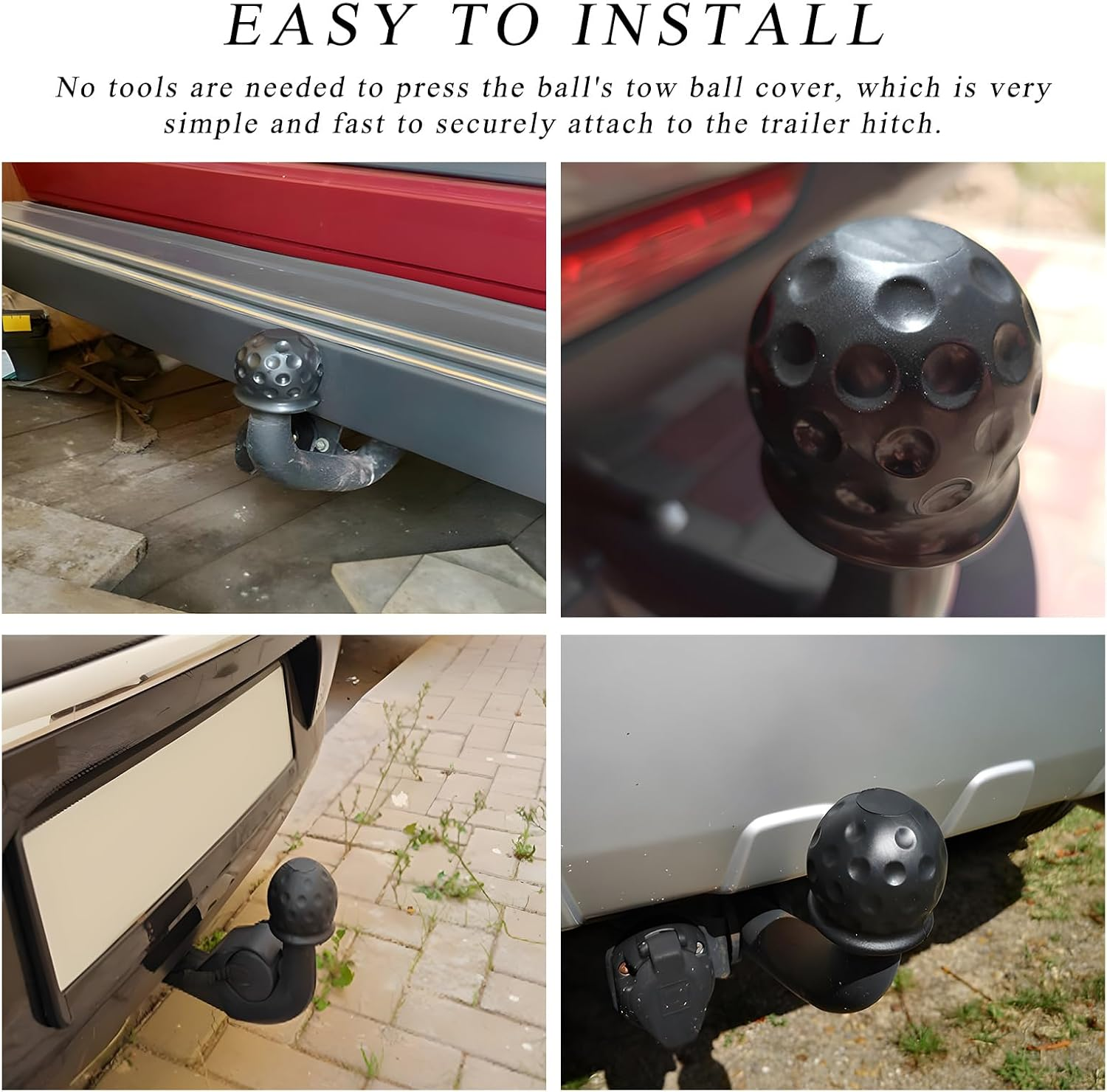 4 PCS Trailer Ball Cover, 2 Inch ID Waterproof Towing Hitch Ball Protector, Dustproof Tow Ball Sleeve Cap Replacement for Rv/Truck/Boat, Universal Car Accessories (Red)