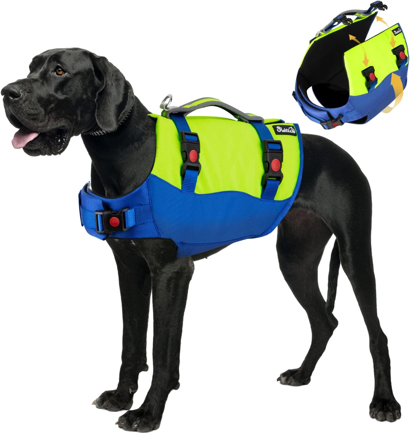 Slowton Dog Life Jacket, Adjustable Dog Life Vest with Reflective Rescue Handle, Pet Safety Flotation Vest for Swimming Boating Pool Beach