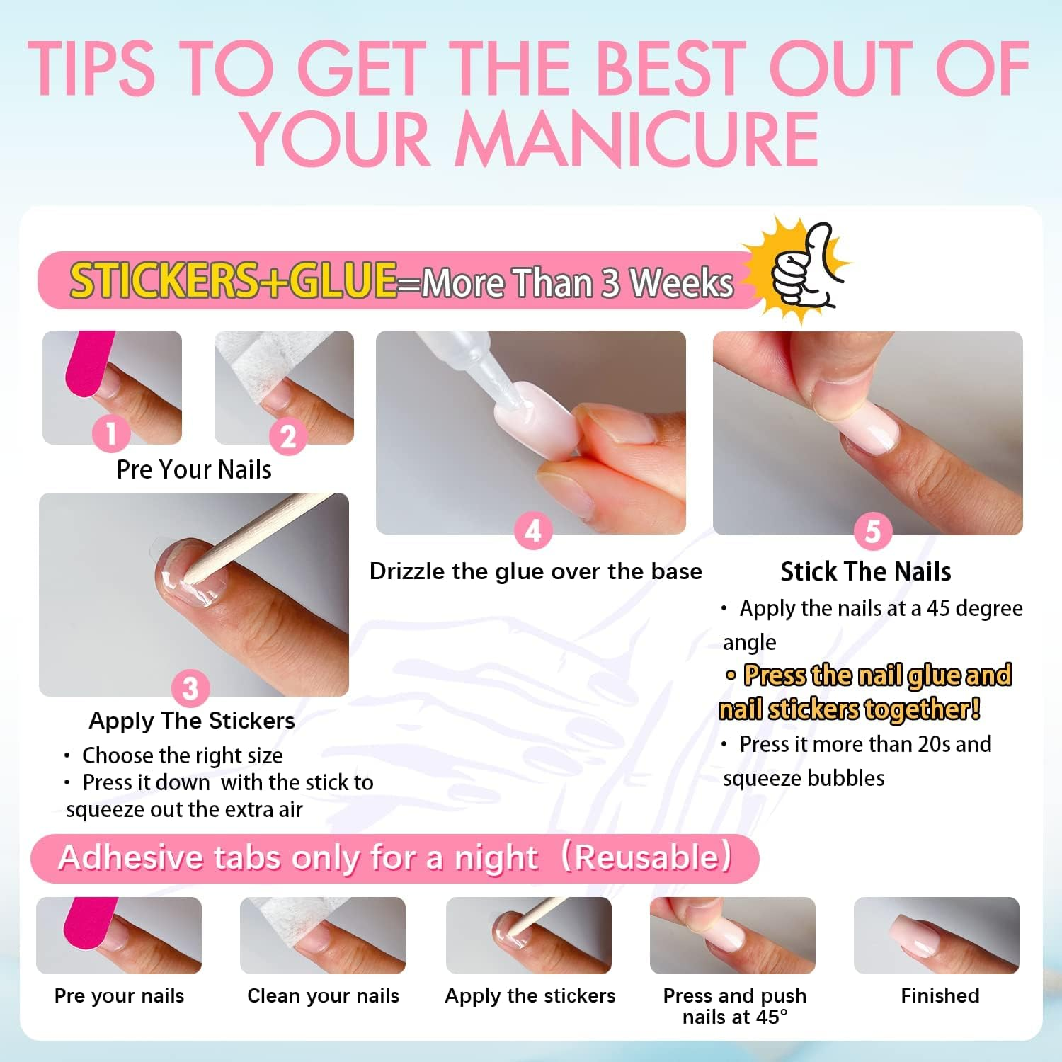 Matte Baby Blue Press on Nails Medium Short Square, Xcreando Salon like Coffin Fake Nails with Plain Colour, No Transparent Stick on Nails for Women, Natural Press-On Pack of 24