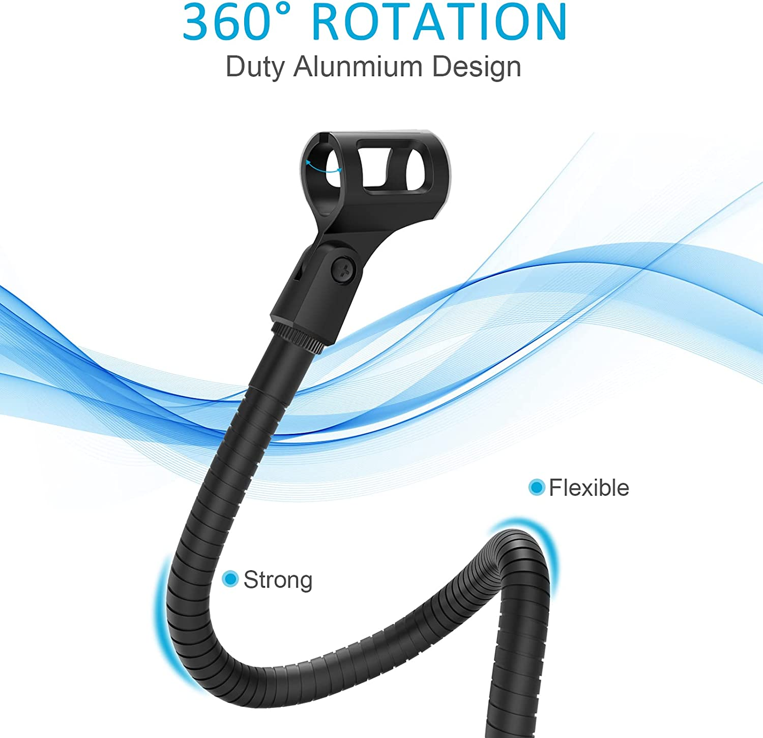 Zealsound Microphone Stand,Flexible Gooseneck Desktop Mic Stands Holder with Heavy Duty Desk Clamp,3/8" to 5/8" Screw Adapter Include 360 Adjustable Compact Mic Arm for Blue Snowball Ice Spark (Black) image number 1