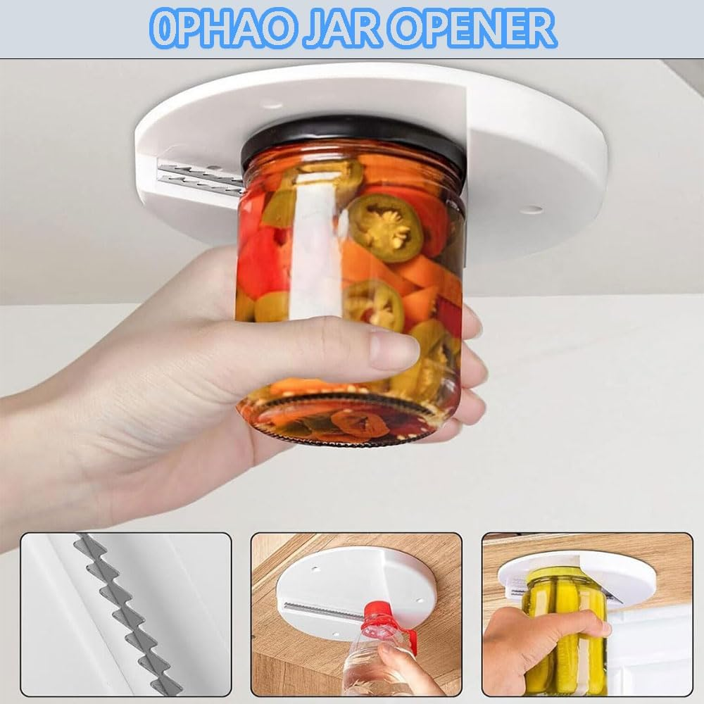 JIUSEGE under Cabinet Jar Opener &ndash; 2 Pack Lid & Bottle Opener Tool for Seniors, Arthritis & Weak Hands &ndash; Easy Grip Kitchen Gadget, Jar Opener for Weak Grip (White, 18 X 18 X 2 CM) image number 4
