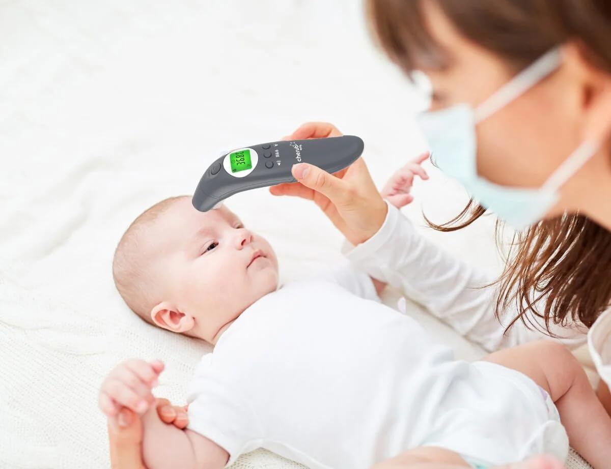 Cherub Baby 4‑In‑1 Infrared Ear & Forehead Thermometer &ndash; Fast 1‑Second Readings - Non‑Contact Fever Indicator, Memory Recall, Hygienic No‑Probe Design - Hospital‑Grade & Award‑Winning
