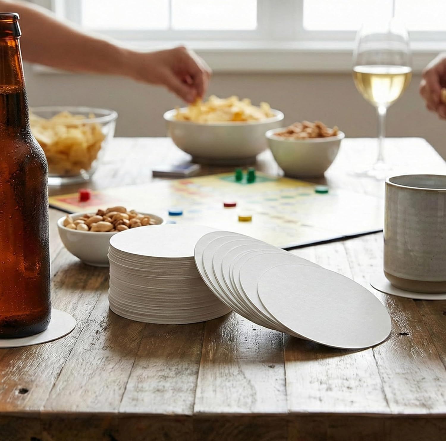 Esplanade Disposable Printed Paper Coasters (Set of 100)- Use and Throw Reversible Paper Coasters-Perfect for Bar, Hotel, Restaurant Purpose & Parties. image number 1