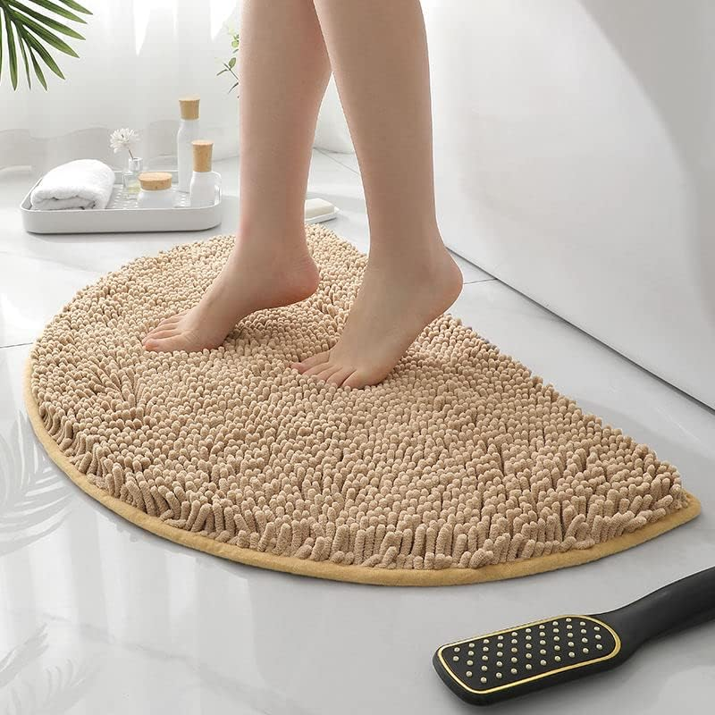 Half round Microfiber Chenille Non-Slip Bathroom Bath Rug Super Absorbent Quick Drying Shower Mat Soft Shaggy Bathtub Rugs Machine Washable Semi Circle Floor Decor Mat (Dark Gray, 50-80Cm)