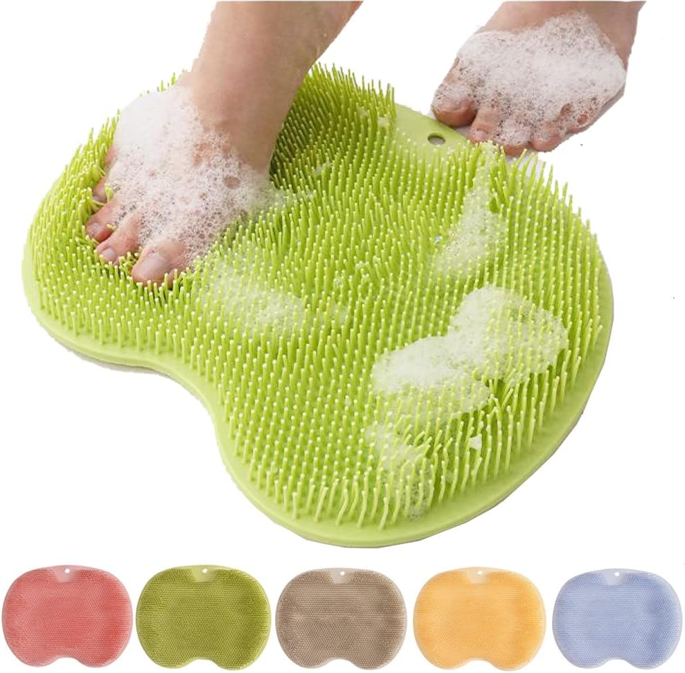 Foot Back Cleaning Pad, 2024 Upgrade Shower Foot Scrubber Mat Slip Suction Cups Foot Scrubber, Shower Foot Scrubber Mat Back Washer for Men and Women (Grey)