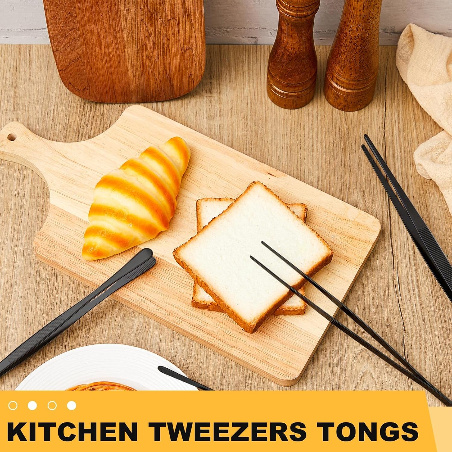 Flutesan 4 Pieces Black Kitchen Fine Tweezer Tongs 10 Inch 12 Inch Stainless Steel Tweezers Tongs with round Serrated Tips Culinary Fine Straight Tweezers Forceps for Cooking Repairing Feeding BBQ image number 5