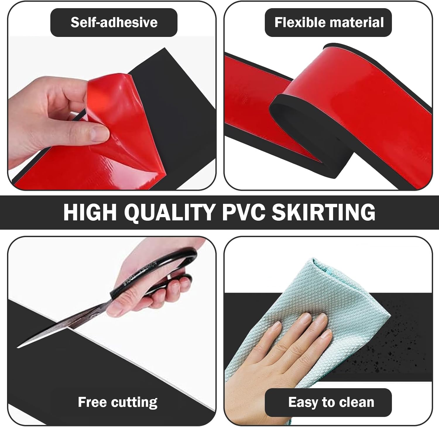 3.0 M PVC Soft Skirting Board, Self-Adhesive, Skirting Board, Width 5 Cm, End Strip, Self-Adhesive Transition Profile for Wall and Floor, Flexible Skirting Board for Kitchen, Bathroom and Living Room image number 5