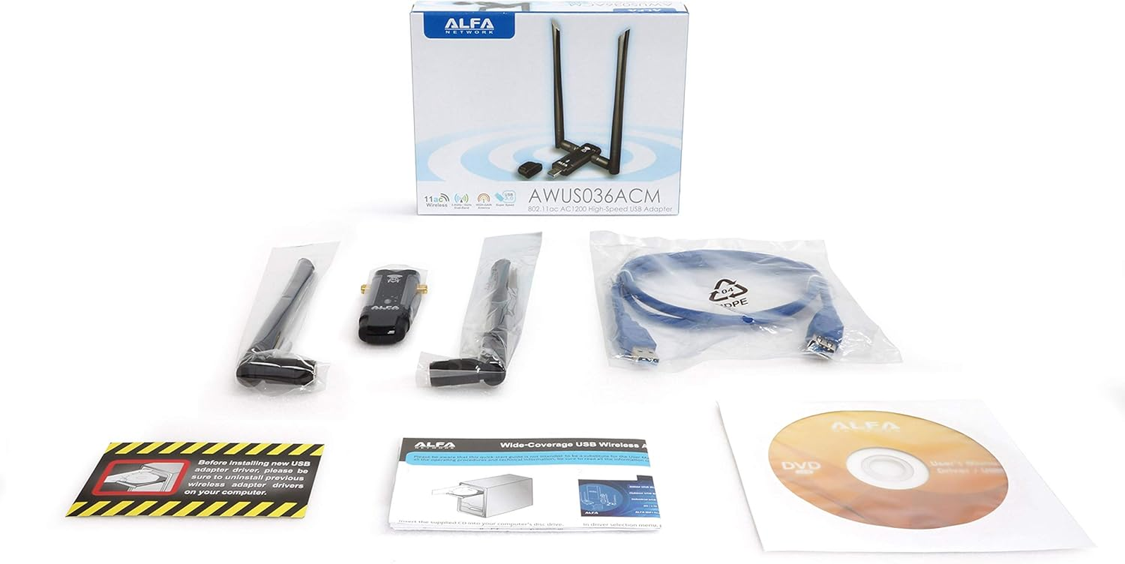 Alfa Long-Range Dual-Band AC1200 USB 3.0 Wi-Fi Adapter W/ 2X 5Dbi External Antennas - 2.4Ghz 300Mbps/5Ghz 867Mbps - 802.11Ac & A, B, G, N - Windows, Macos & Kali Linux Supported - (AWUS036ACM) image number 2