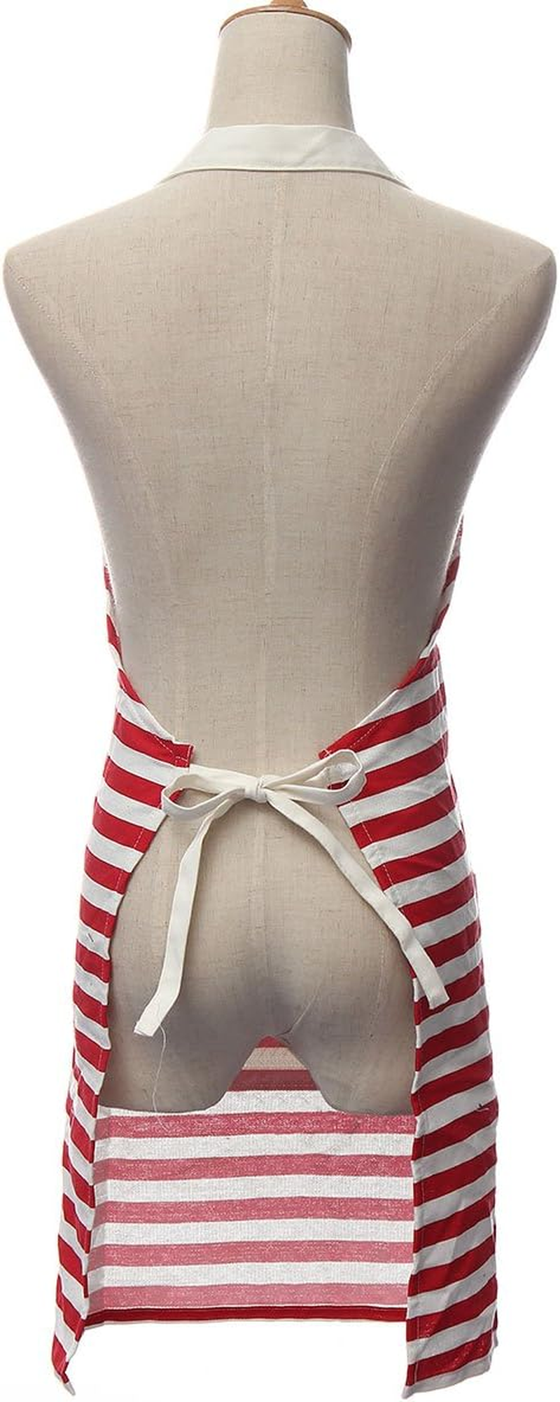 Cotton Canvas Women'S Apron with Pocket Kitchen and Cooking Aprons for Women Chef Apron for Cooking,Grill and Baking, Red and White Stripe image number 1