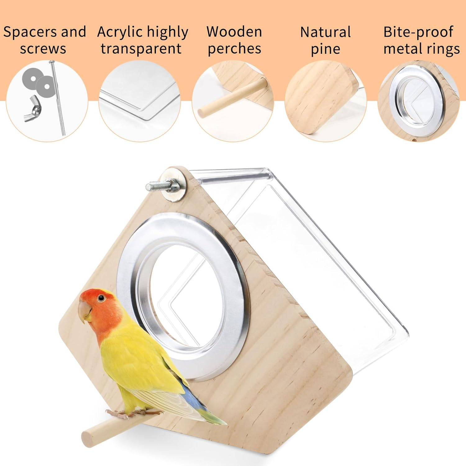 Parakeet Nesting Box for Cage, Nesting Box, Transparent Design, Bird Nest Incubator with Perch, Wooden Bird Cage, House for Inseparable Finch (Triangle)