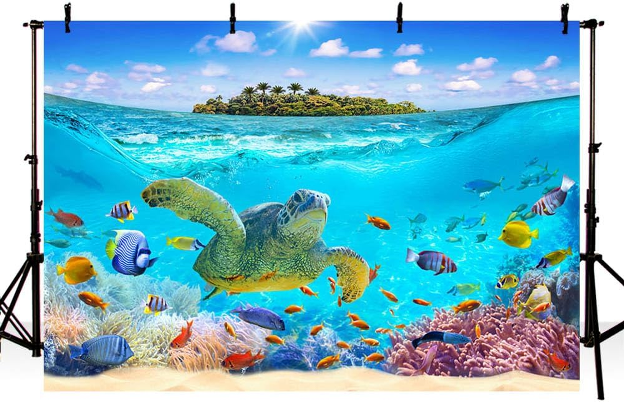 AIBIIN 7X5Ft under the Sea Backdrop Summer Ocean Coral Sky Clouds Seaside Islands Birthday Photography Background Baby Shower Party Decor Portrait Photo Props image number 1