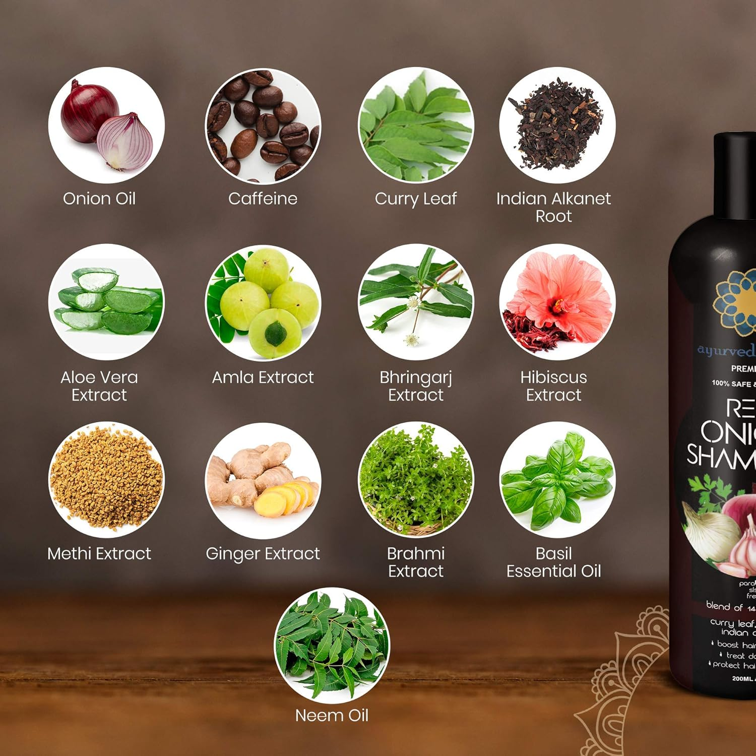 AYURVEDASHREE Red Onion Hair Growth & Hair Fall Control Shampoo &ndash; with Curry Leaf Hibiscus Indian Alanket Blend of 14 Botanicals 200Ml Sls and Paraben Free 100% Safe & Organic All Hair Type image number 1