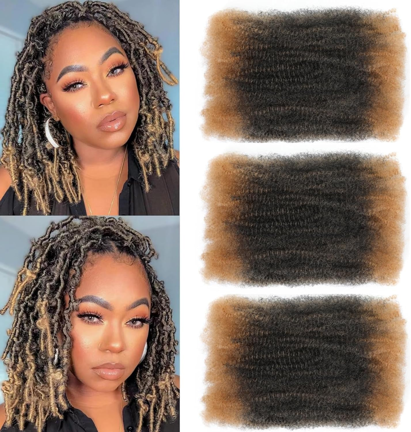 Afro Kinky Curly Synthetic Shark 12 Inch 3 Packs Marley Twist Hair Bulk for Dreadlock Extensions Spring Afro Twist Hair Bulk for Mini Twist Repair Locs (T/27#, 12 Inches) image number 2