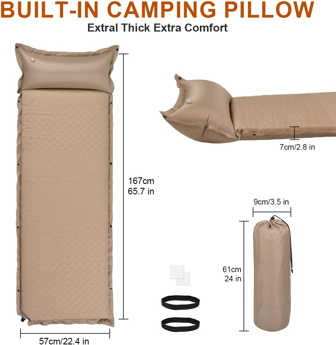 Anshine Sleeping Pad for Camping, Memory Foam Self Inflating Camping Sleeping Mats with Pillow, Easy Inflate & Deflate, Camping Mattress Pad with Pillow, for Hiking, Backpacking image number 4