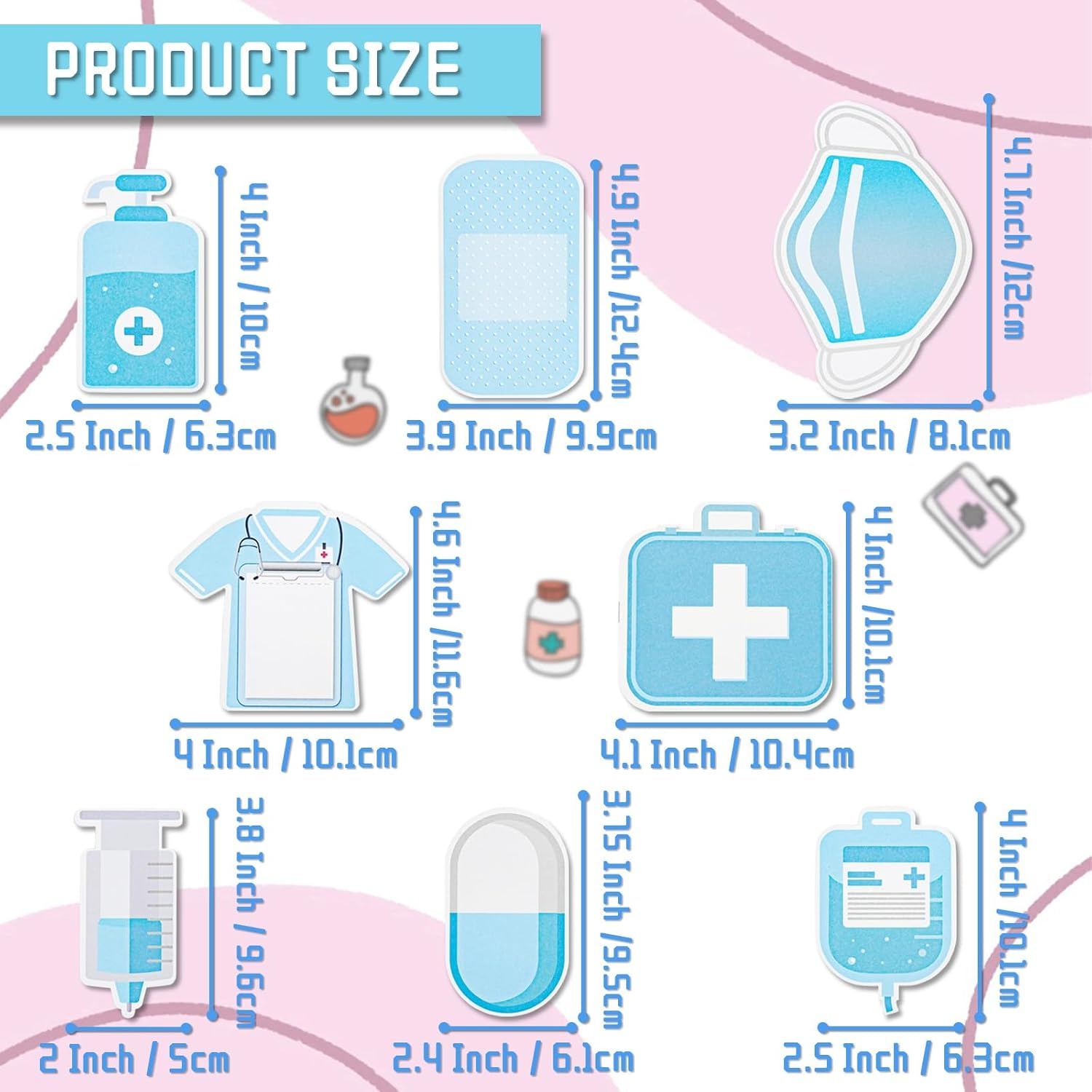 16 Pads Mini Funny Nurse Sticky Notes Medical Themed Sticky Notes Cute Nurse Notepads Memo Pads for School Students Doctor Nurse Supplies (Blue and Pink) image number 4