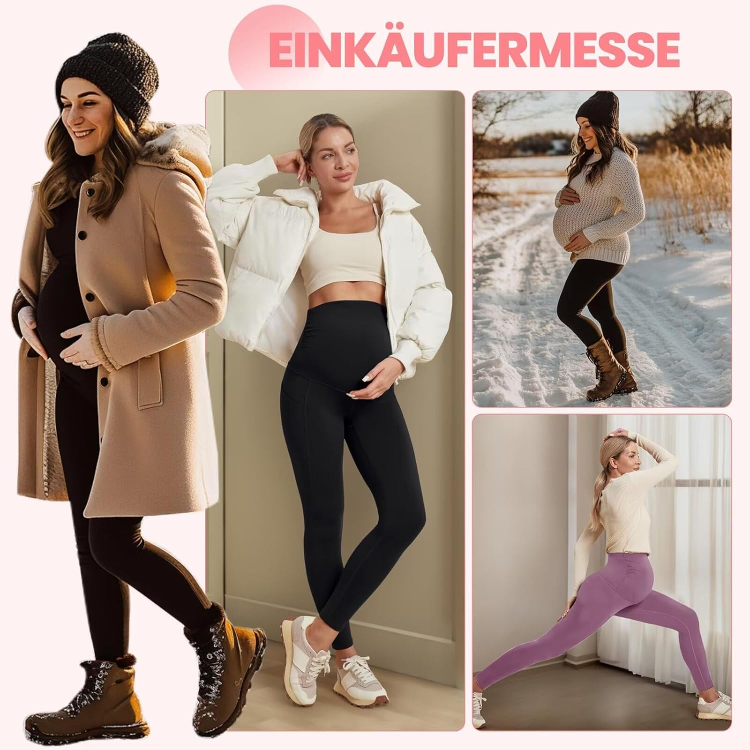 QGGQDD Women'S Thermal Maternity Leggings with Pockets High Waist Pregnancy Winter Opaque Warm Maternity Fashion Leggings Sport for Pregnant Women