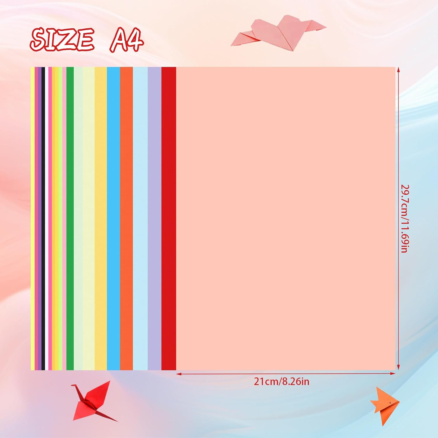 CORORIO A4 Colored Ptinter Paper 100 Sheets of 70Gsm with 20 Vivid Colors for Creative Printing, Crafting, and Art Projects - Perfect for Invitations, School Supplies and DIY Crafts. image number 1