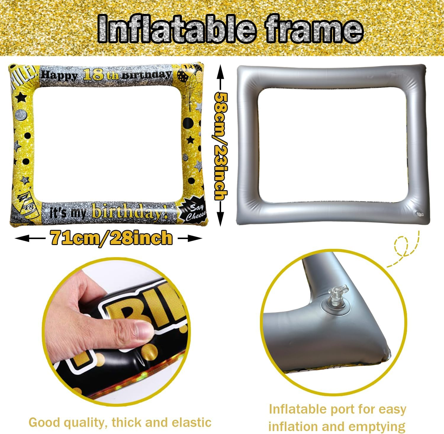 18Th Birthday Inflatable Photo Booth Selfie Frame & Props Set Giant Selfie Photo Booth Picture Frame Photo Props Blow up Photo Frame for 18 Years Old Birthday Party Decoration Suppliese image number 3